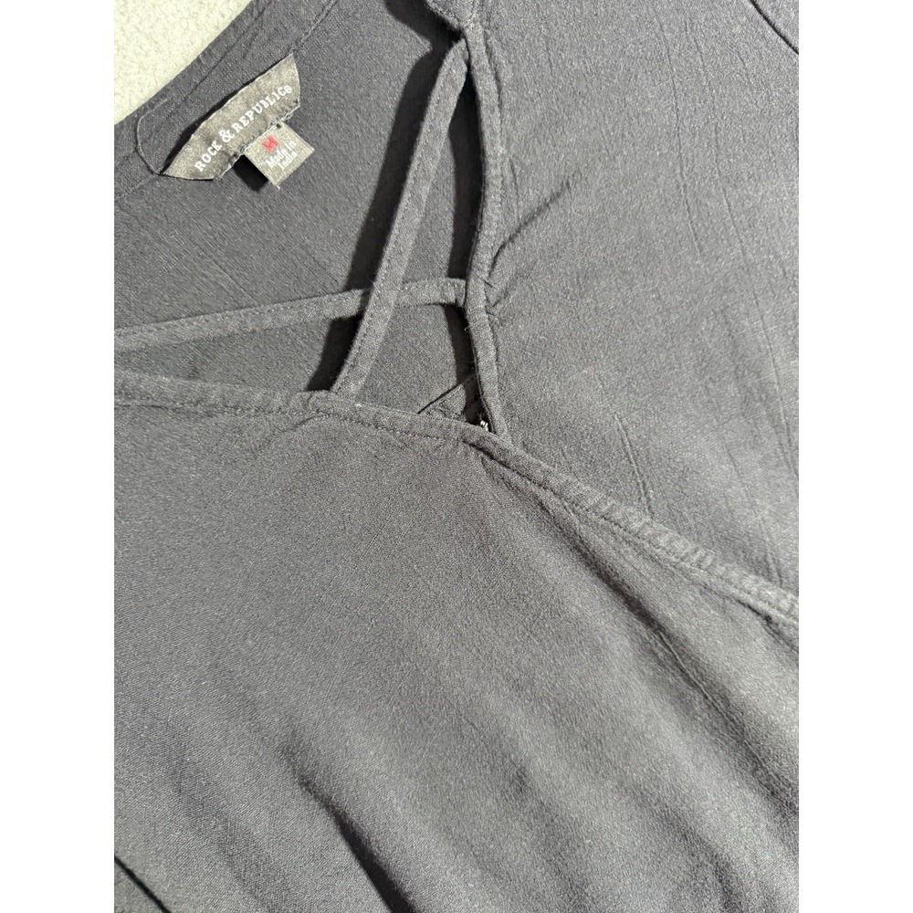 Rock‎ & Republic Womens Wrap Top Black Long Sleeve V Neck Medium